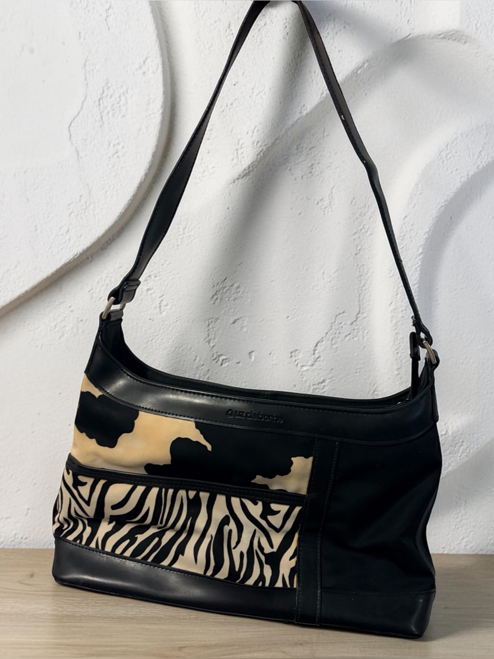 Vintage Y2K Liz Claiborne Cow Zebra Animal Print Shoulder Bag